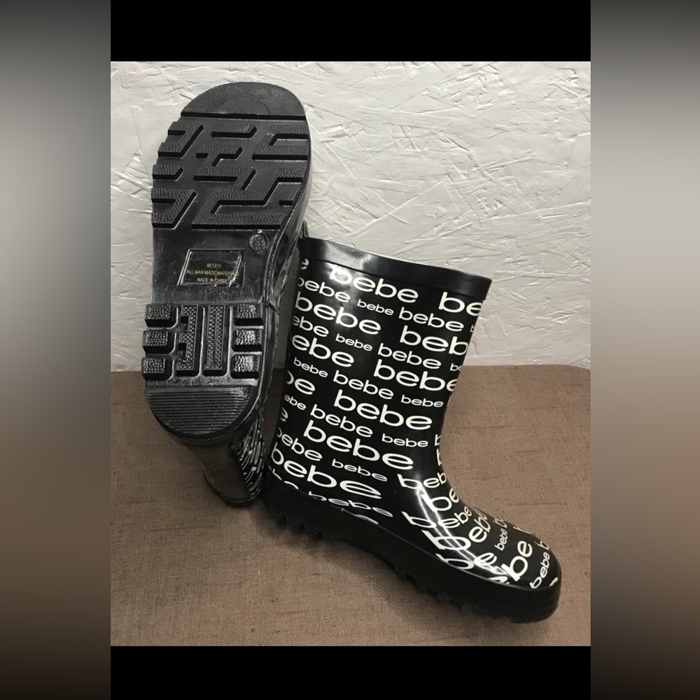 *Missing Inserts Bebe Girls Puddle Proof Rain Boots Black White Size M 13/1